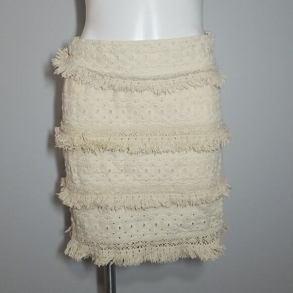 Anthropologie HD in Paris Cream Fringe Skirt - Picture 1 of 8